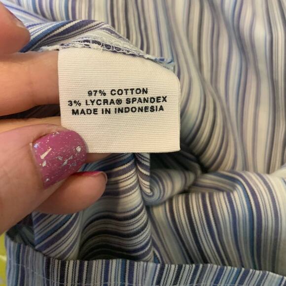 Express purple white stretch pinstripes buttoned shirt size 2 - Picture 4 of 7